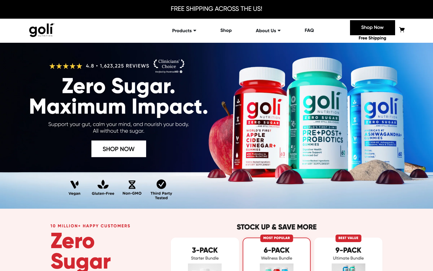 Landing page de Goli Nutrition
