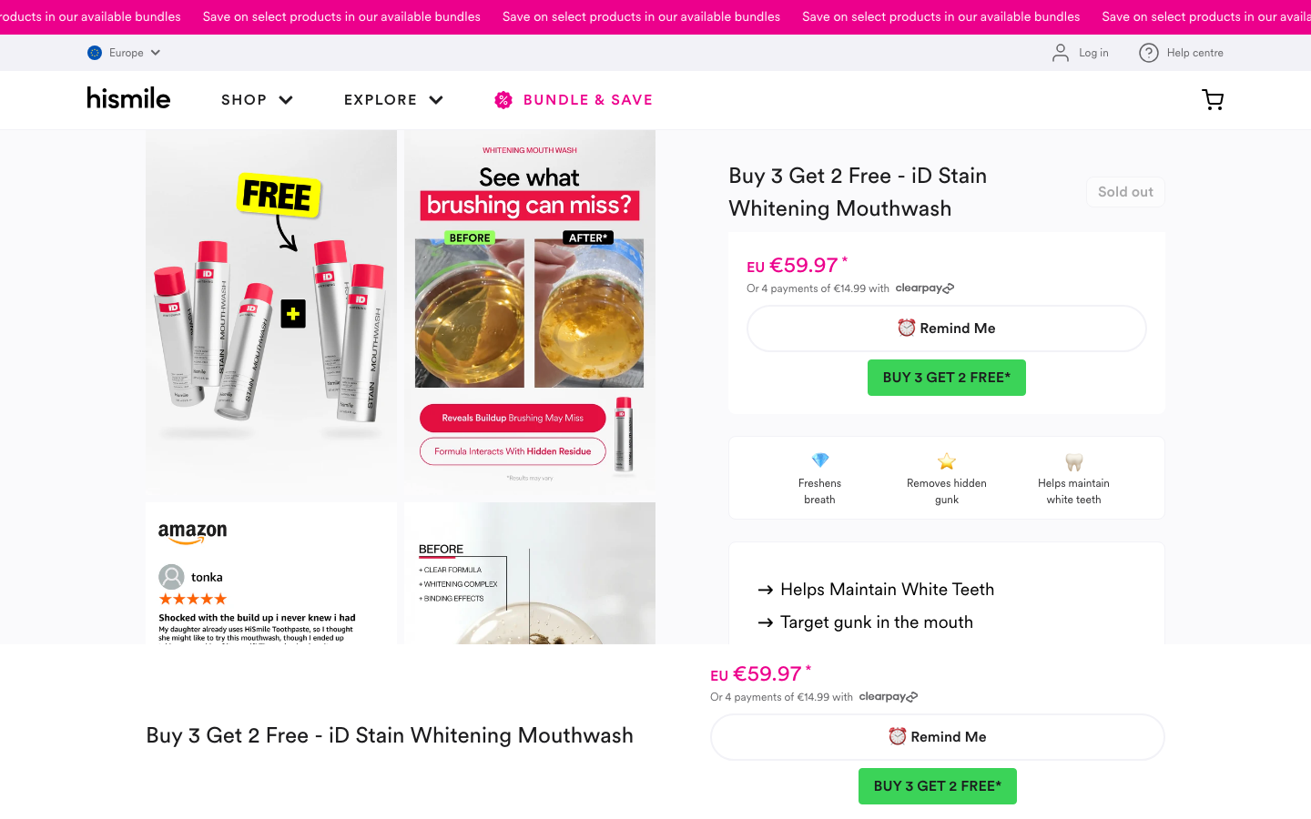 Landing page de Hismile
