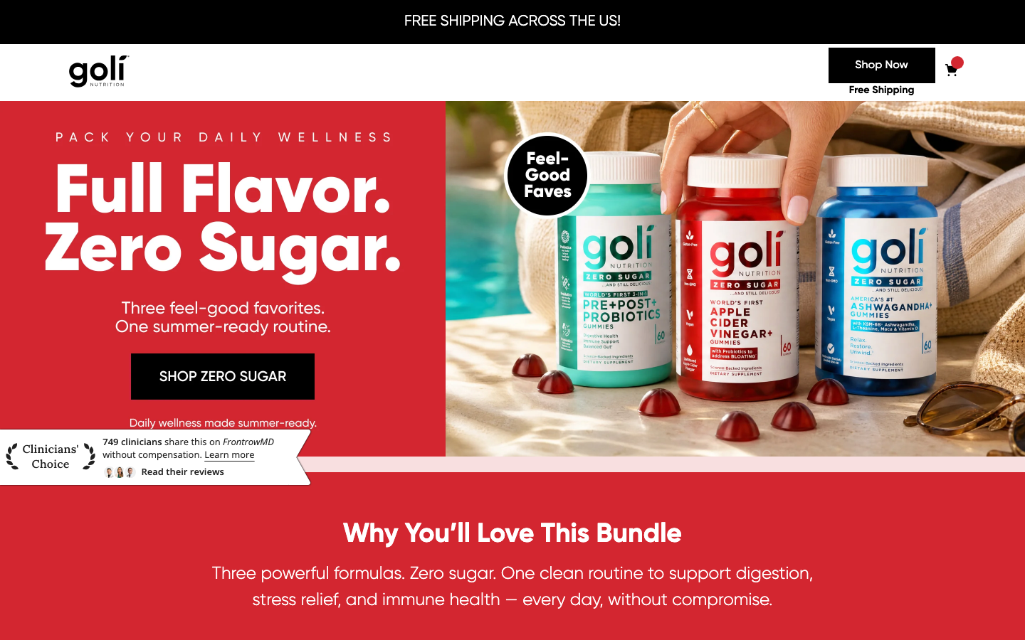 Landing page de Goli Nutrition