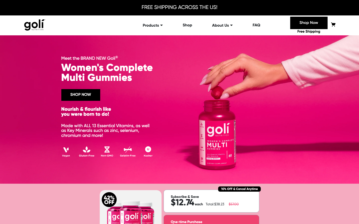 Landing page de Goli Nutrition