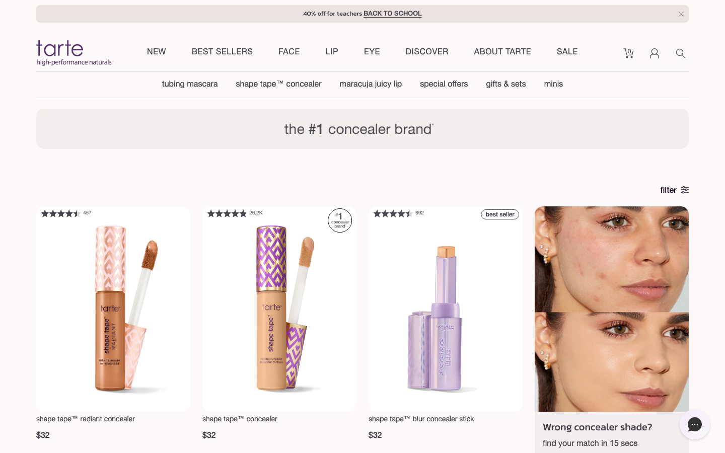Landing page de Tarte