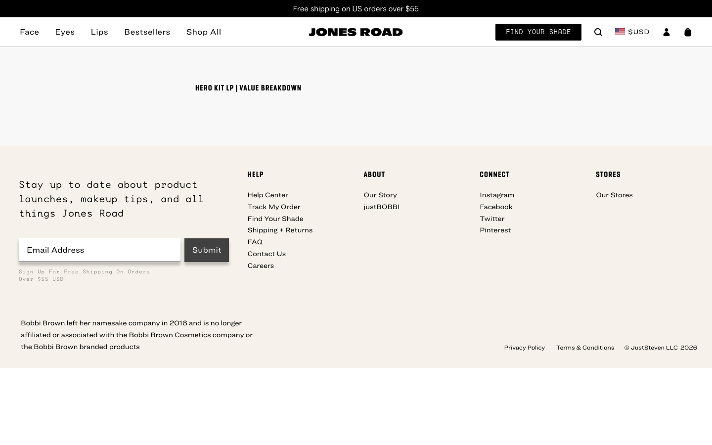 Landing page de Jones Road Beauty
