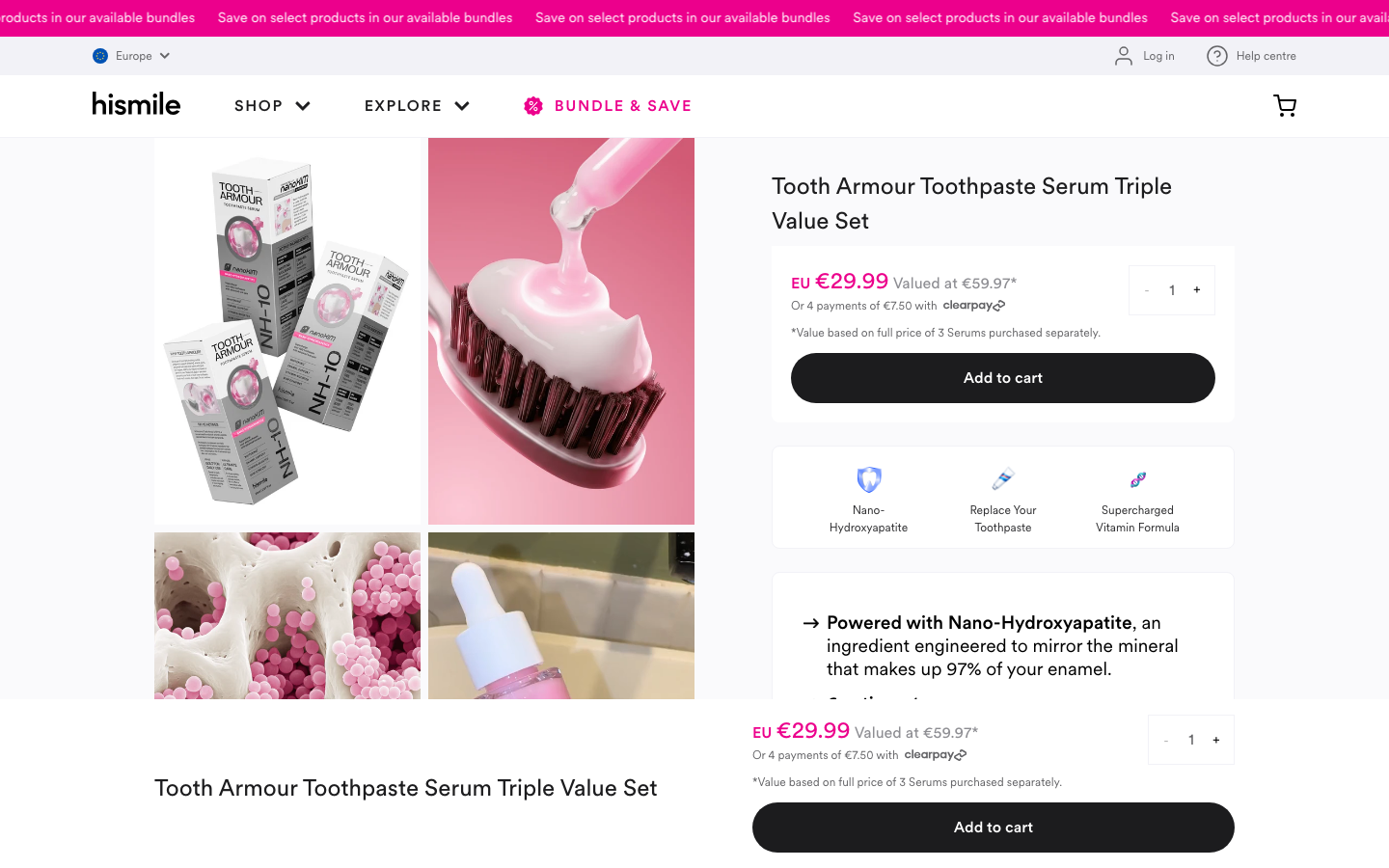 Landing page de Hismile