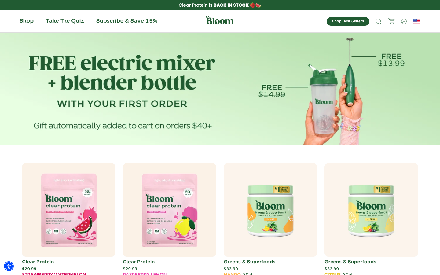 Landing page de Bloom Nutrition