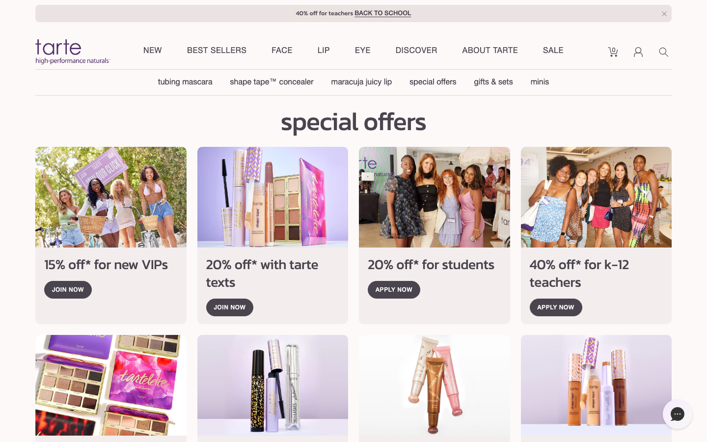 Landing page de Tarte