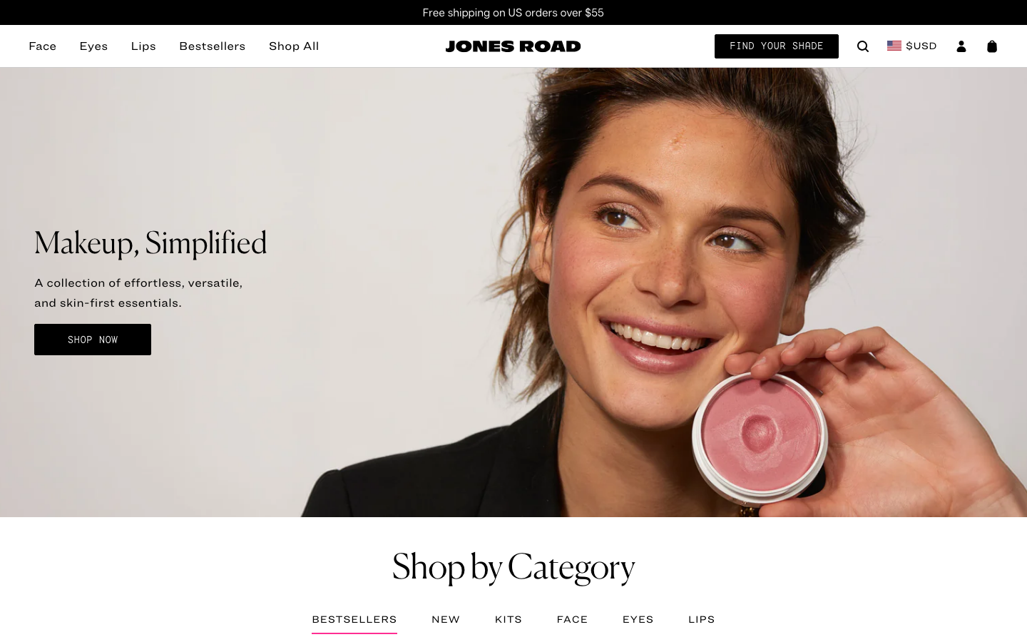 Landing page de Jones Road Beauty