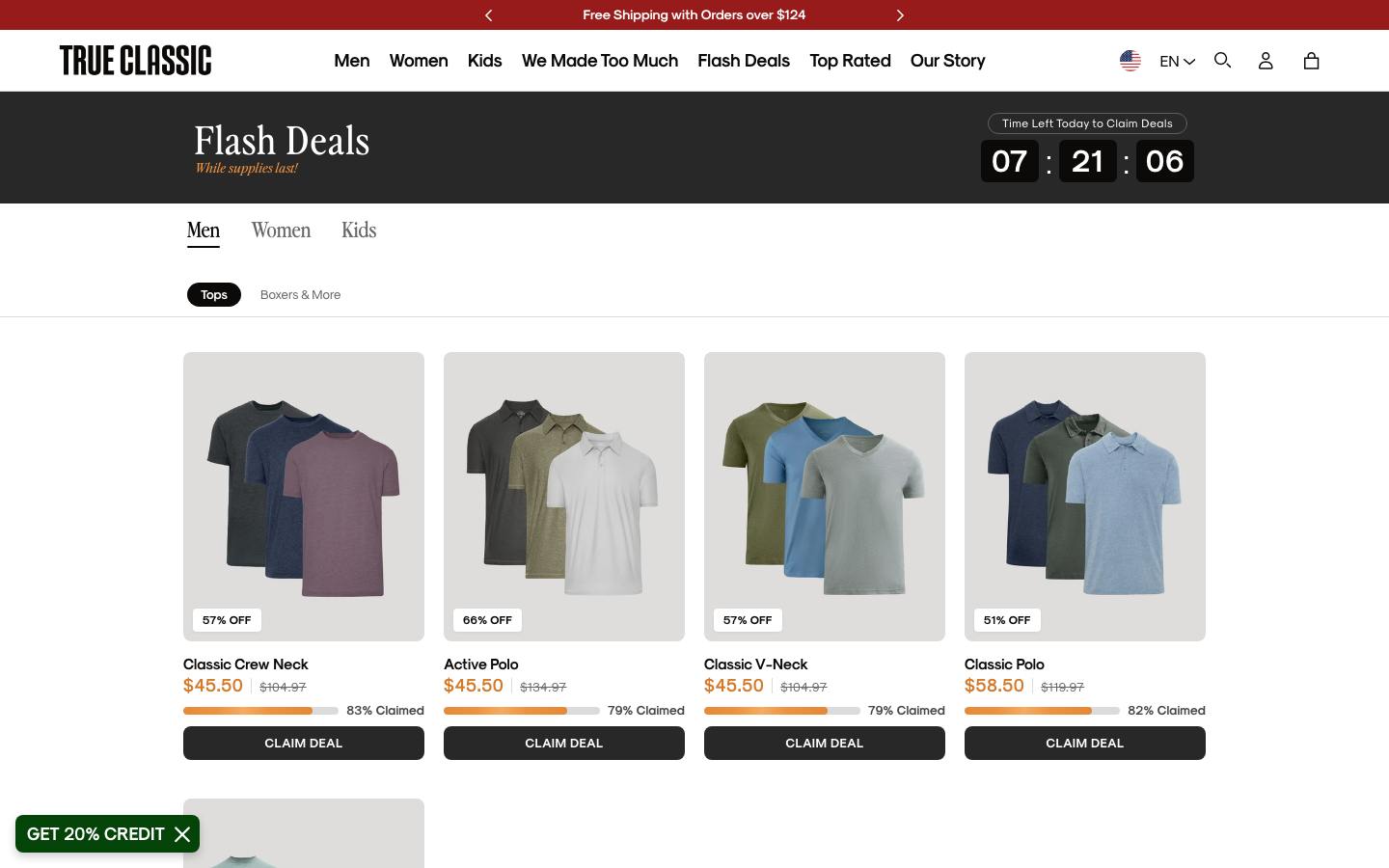 Landing page de True Classic