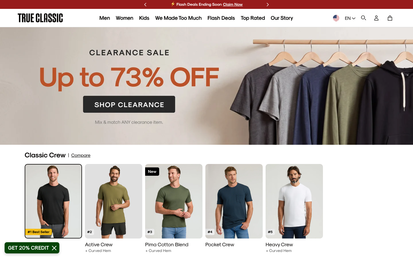 Landing page de True Classic