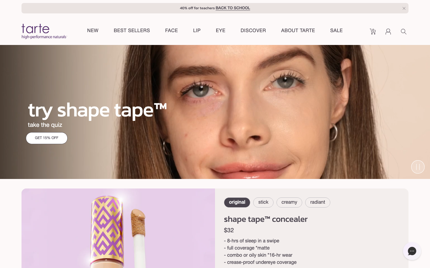 Landing page de Tarte