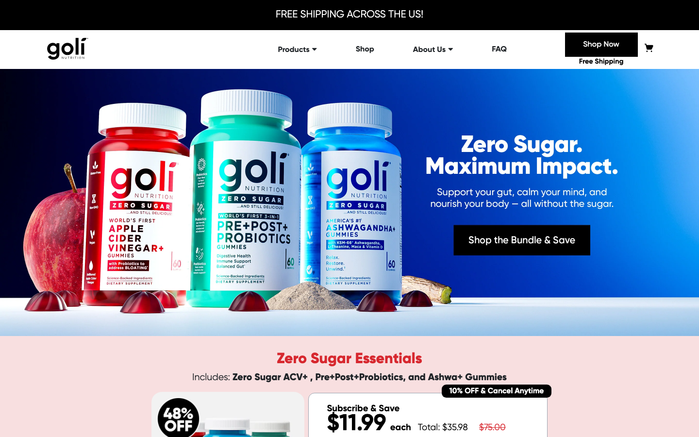 Landing page de Goli Nutrition