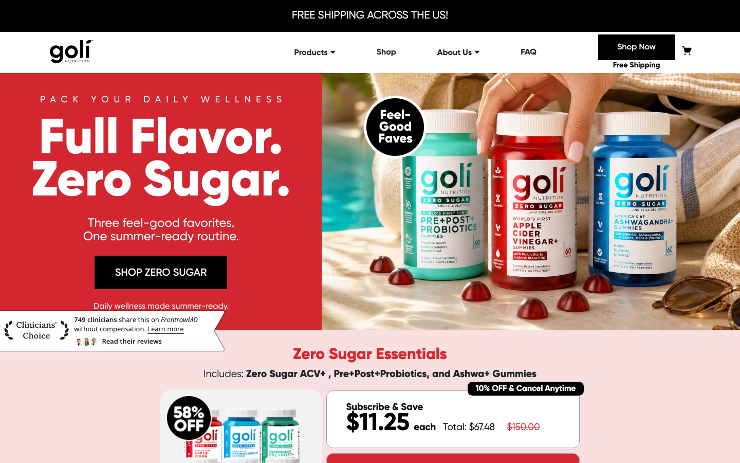 Landing page de Goli Nutrition