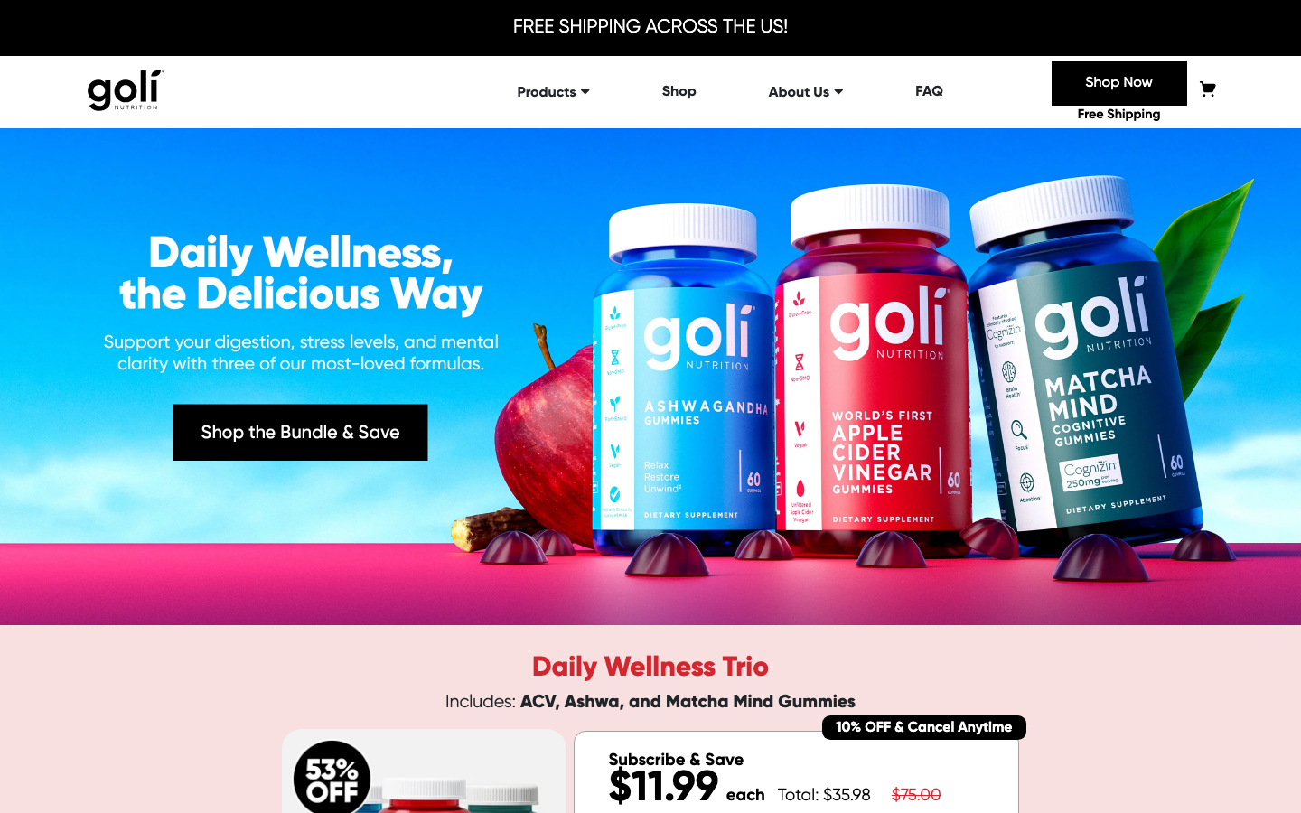 Landing page de Goli Nutrition