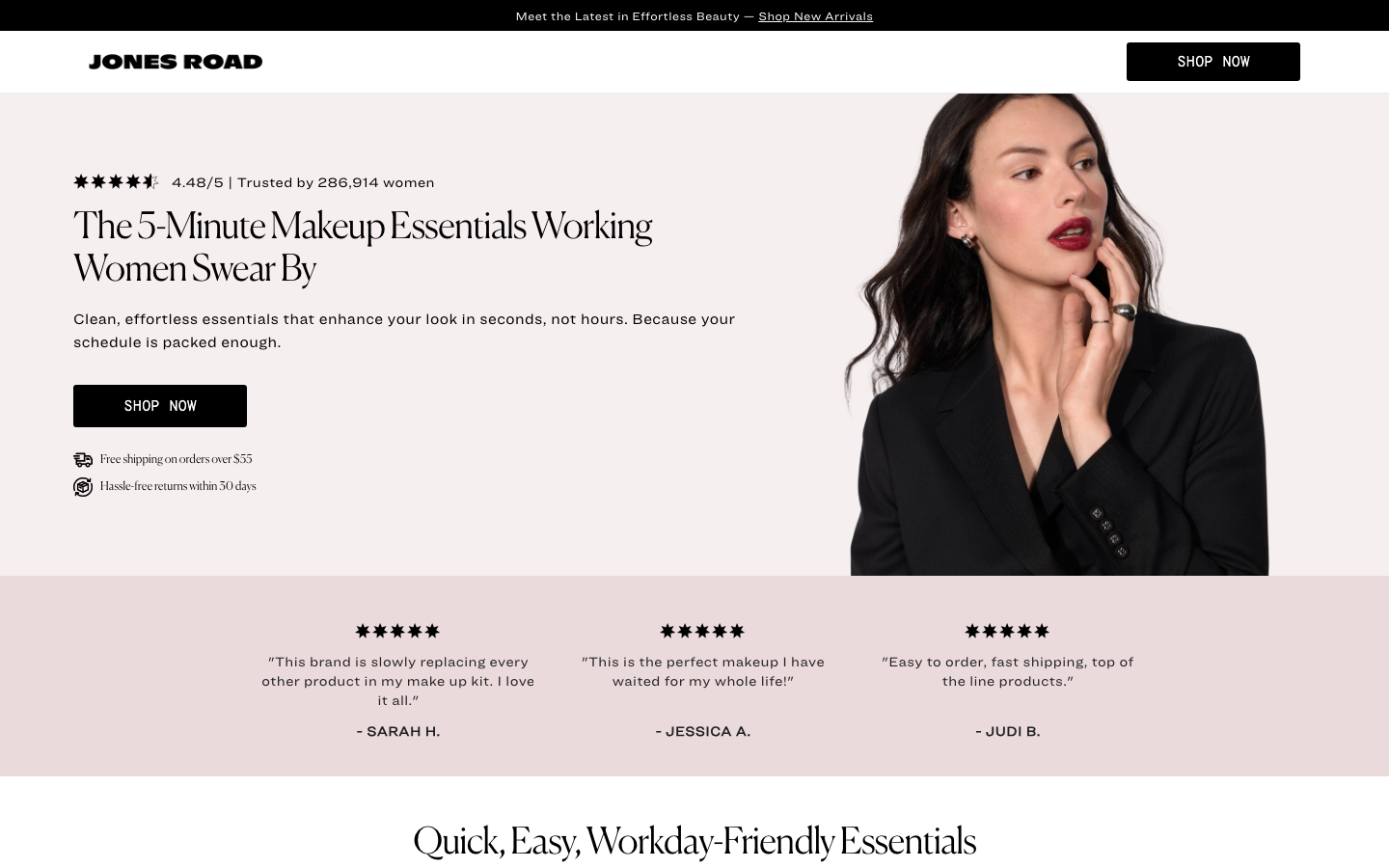 Landing page de Jones Road Beauty