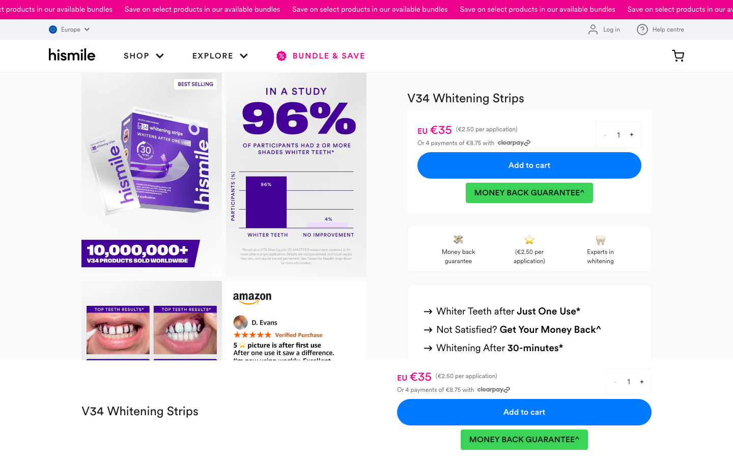 Landing page de Hismile