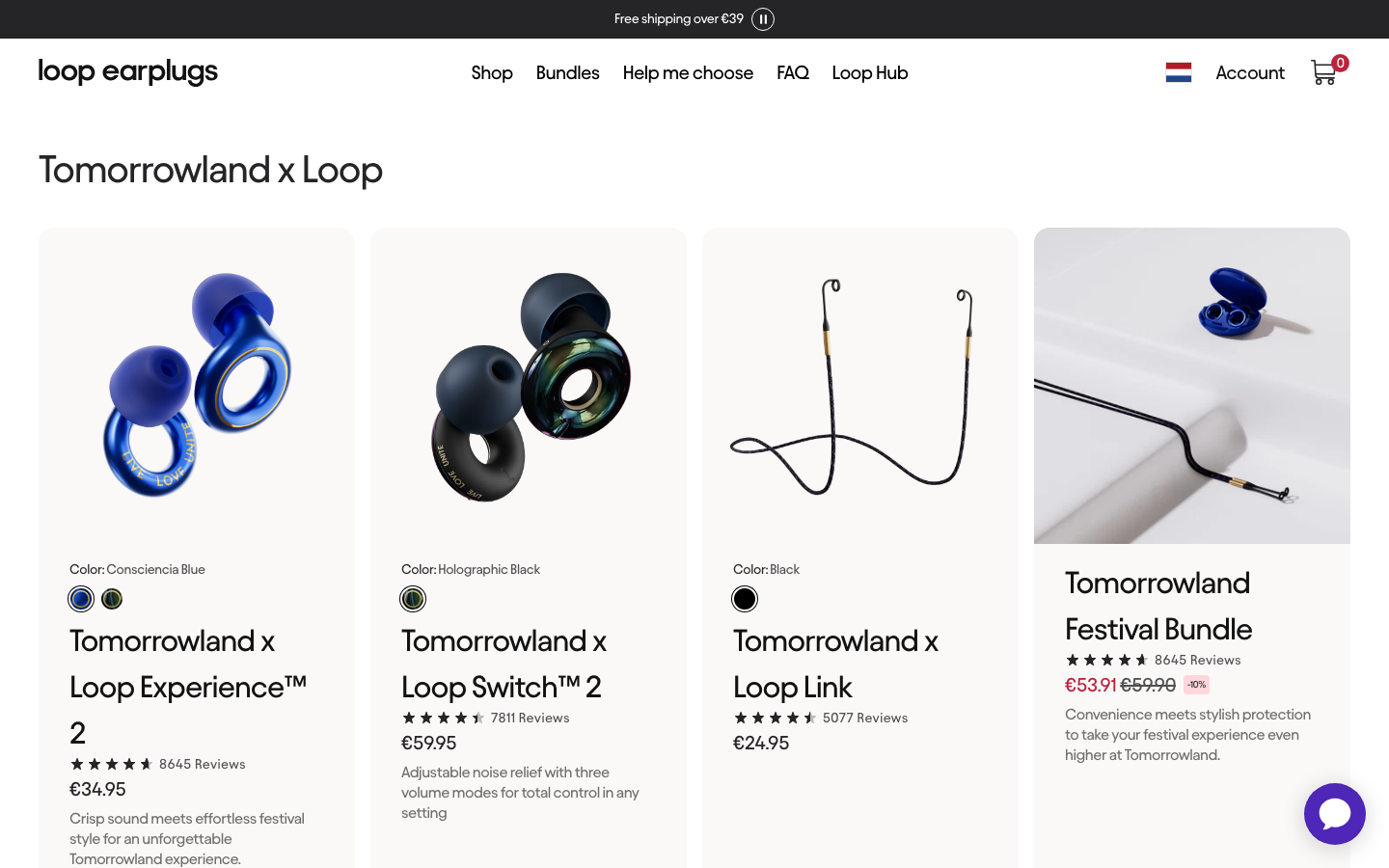 Landing page de Loop Earplugs