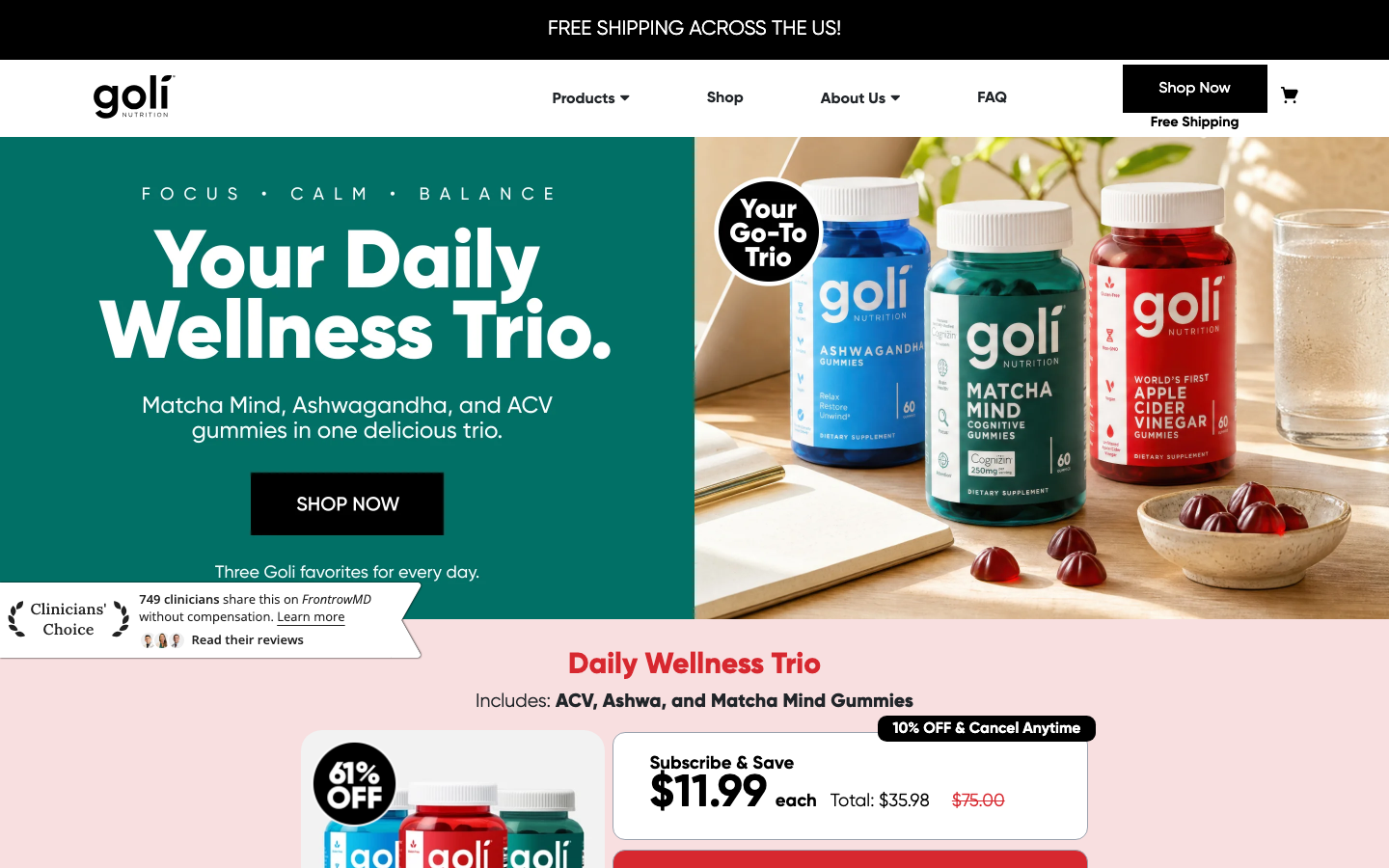 Landing page de Goli Nutrition