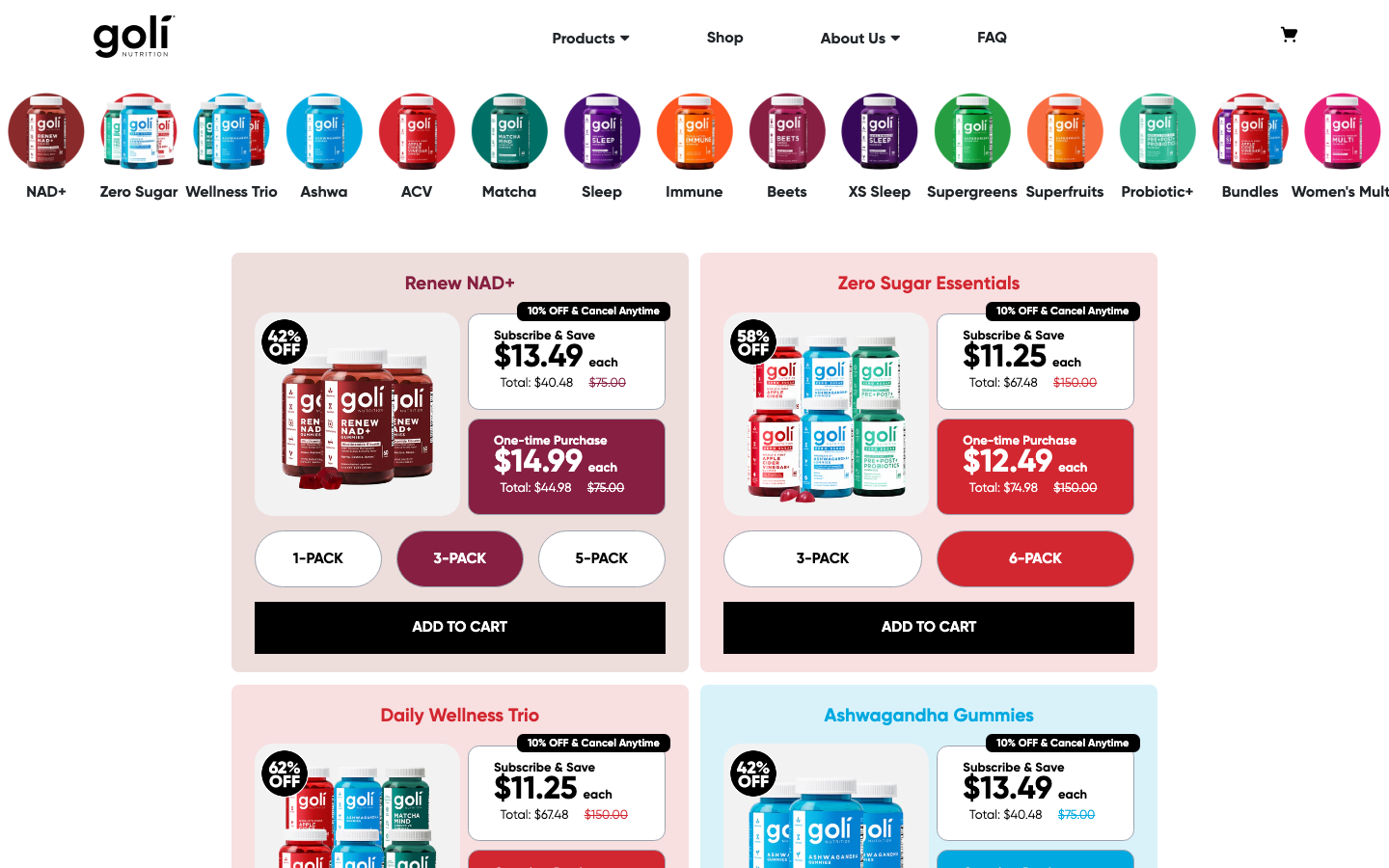Landing page de Goli Nutrition